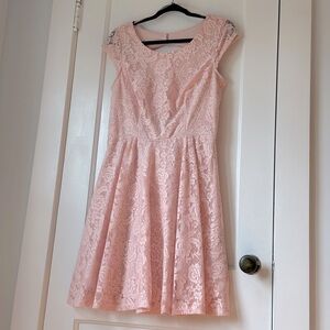AGB Mid-Length Cap Sleeve Lace Dress, Blush Pink, Size 10